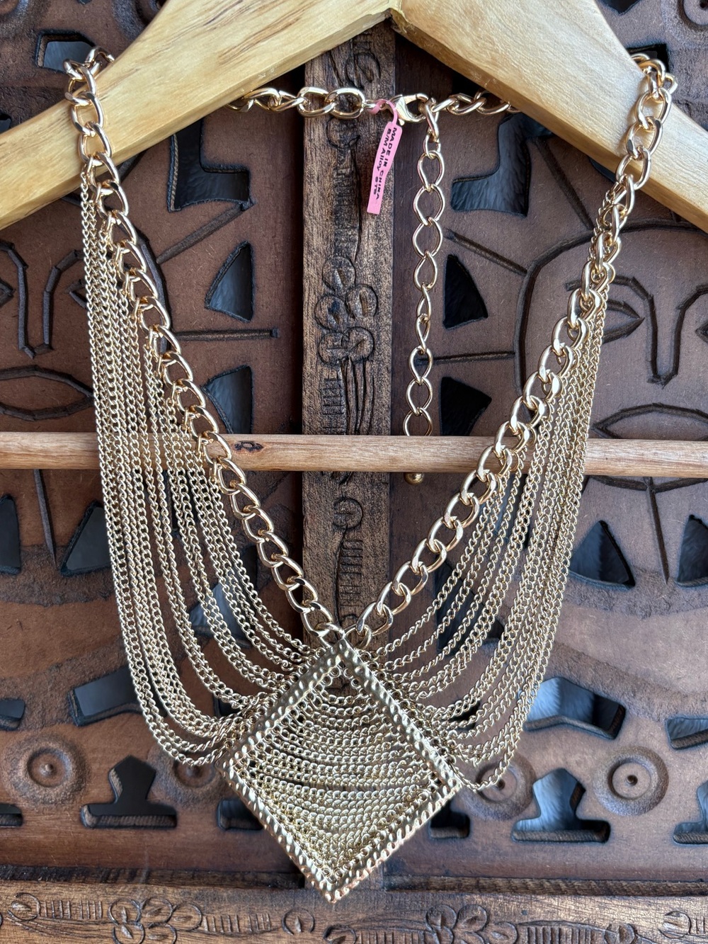 UNBRANDED Gold Tone Multi-Chain Statement Necklace - B/M Alloy Stainless Steel - Picture 3 of 6